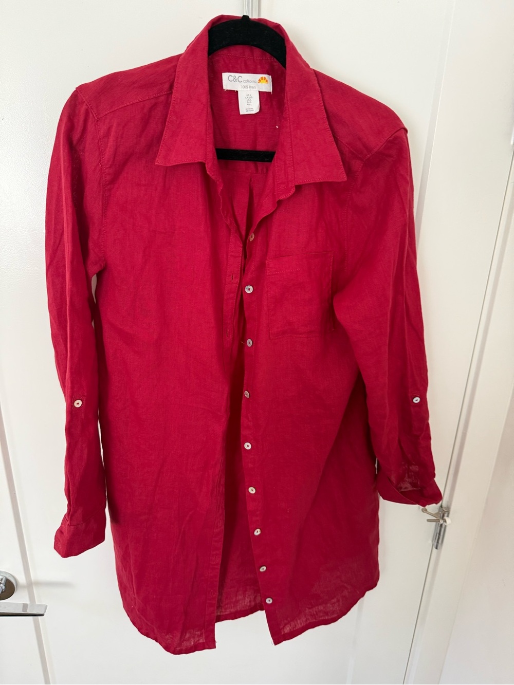 C&C California Vibrant Red Linen Top Large